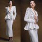 Customized Crystal Beaded Women Suit Set Blazer And Skirts