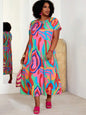 Plus Size Womens Colorful Abstract Print Midi Dress