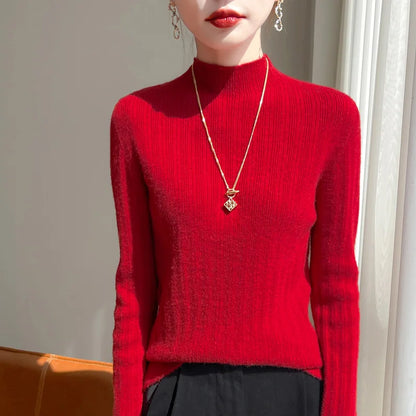 Autumn And Winter  Draw Strip Half Turtleneck Sweater Long Sleeve