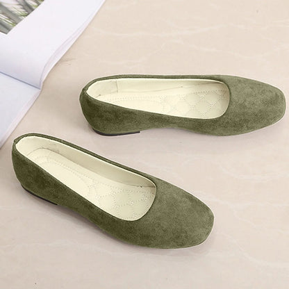 Women Suede Square Flat Heel Shallow Female Shoes Spring Summer  Basic Concise Women Shoes