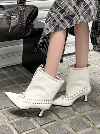 Pointed Strap Design Large Barrel High Heel Fashion Western Cowboy Women's Short Boots