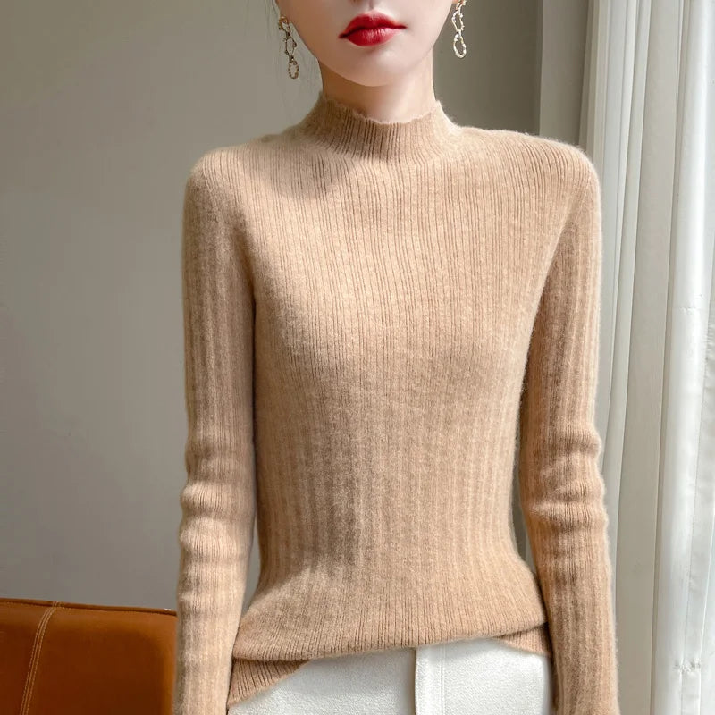 Autumn And Winter  Draw Strip Half Turtleneck Sweater Long Sleeve