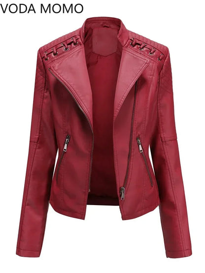 Autumn Spring Women Short Faux PU Jacket Slim Fashion Punk Outwear Motorcycle Leather Jacket Casual Coat