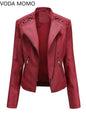 Autumn Spring Women Short Faux PU Jacket Slim Fashion Punk Outwear Motorcycle Leather Jacket Casual Coat