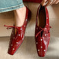 Women's cow leather lace-up slip-on ballerinas