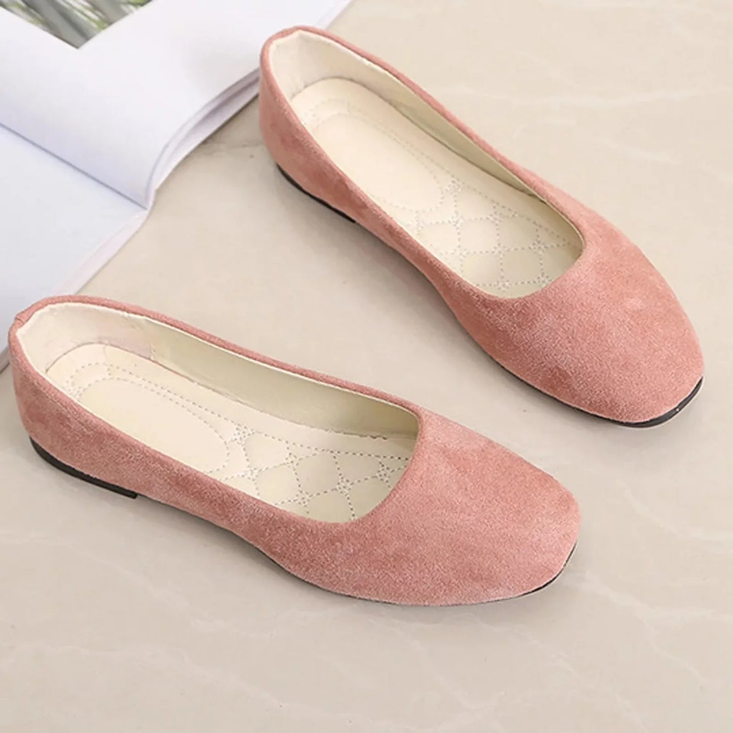 Women Suede Square Flat Heel Shallow Female Shoes Spring Summer  Basic Concise Women Shoes
