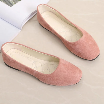 Women Suede Square Flat Heel Shallow Female Shoes Spring Summer  Basic Concise Women Shoes