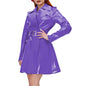 Women's Shiny PVC Leather Belted Trench Coat, Turn-down Collar Coats, Large Size, Latex Look Jackets