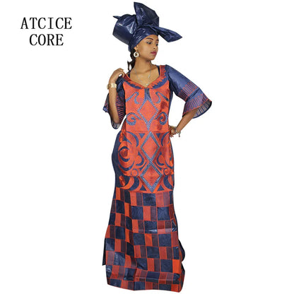 African Dresses For Women 3/4 Sleeve Plus Size Dress With Scarf