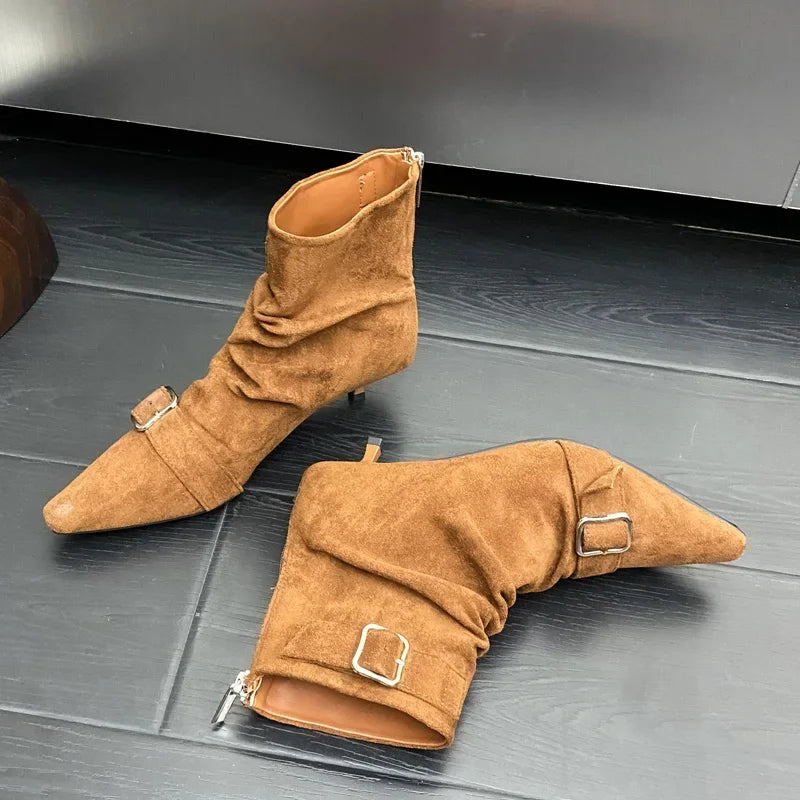 Belt Buckle Ankle Boot Women Pointed Toe
