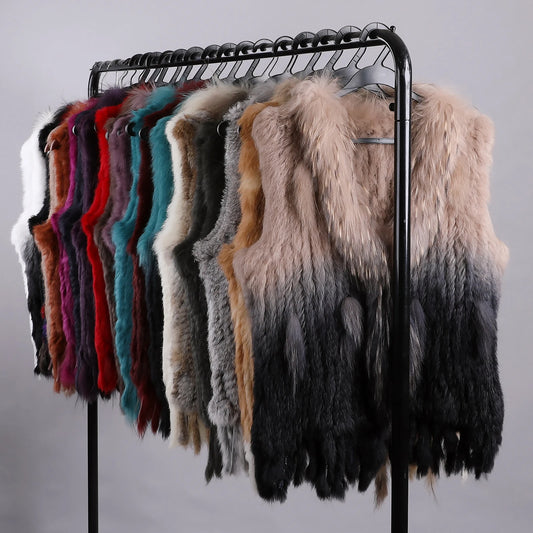 Luxury Women's Genuine Premium Long Hair Rabbit Fur Knit Vest