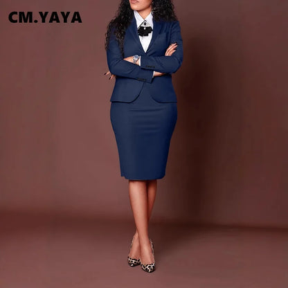 Women's Set Full Sleeve Button Blazer + Skirts Suit