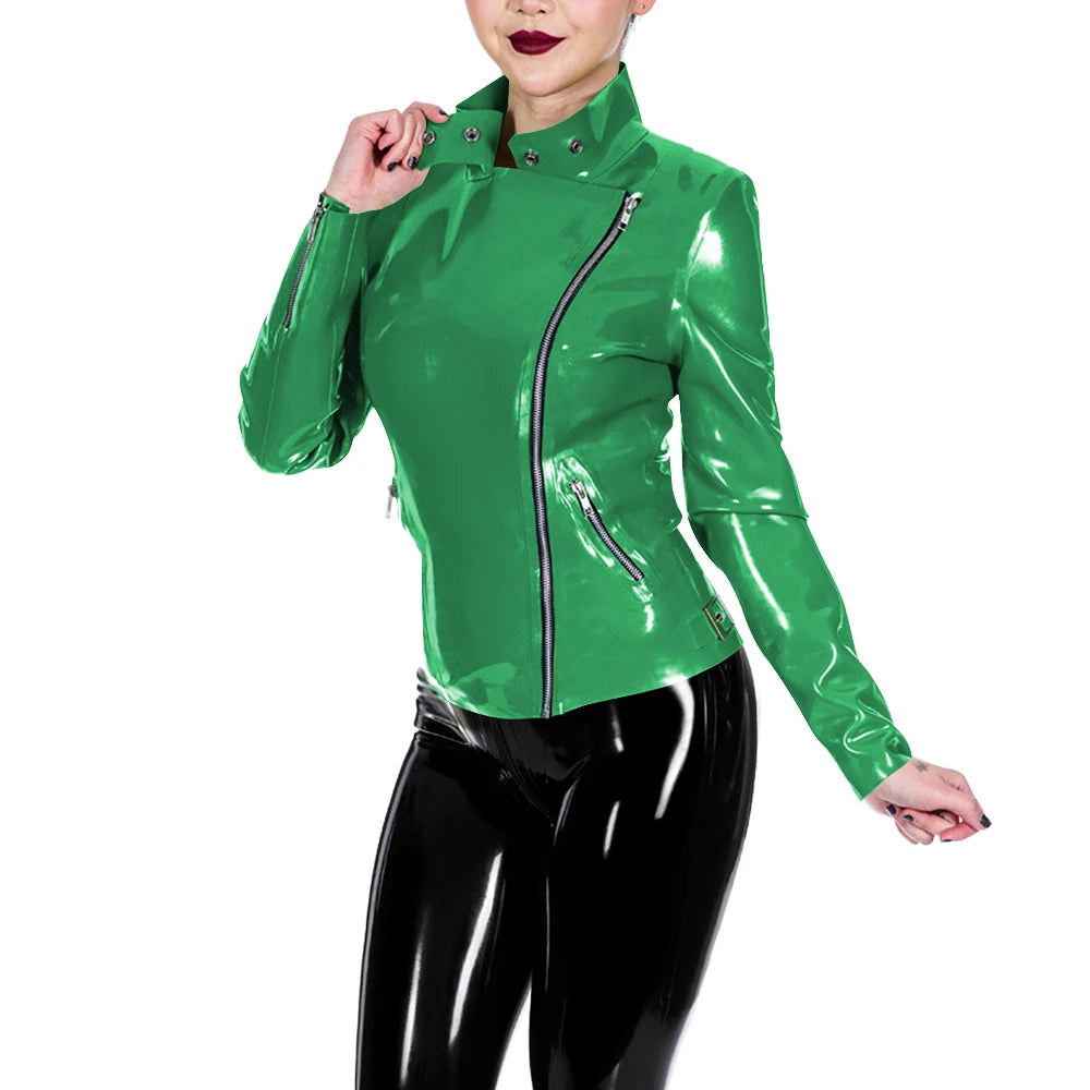 Glossy Leather Motorcycle Jacket for Women Long Sleeve Gothic Punk Style Coat