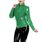 Glossy Leather Motorcycle Jacket for Women Long Sleeve Gothic Punk Style Coat