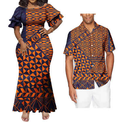 Print Plus Size Women's Dresses Formal Party Casual Dress Match Shirt Men