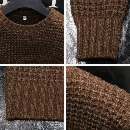 Men's Round Neck Solid Color Simplicity Sweaters Autumn Winter Male Clothes Casual All-match Long Sleeve Knitted Pullovers