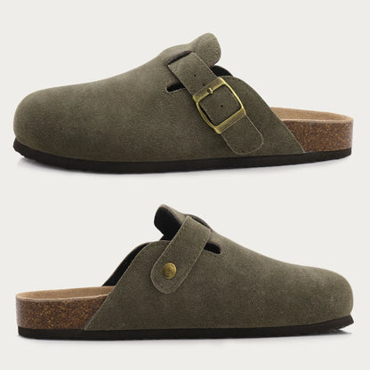 Women's Suede Mules Slippers Men Clogs Cork Insole Sandals With Arch Support