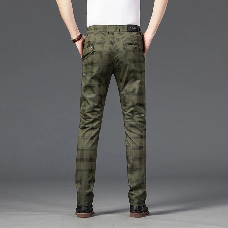 High Quality Plaid Pants Men Classic Business Casual Full Length