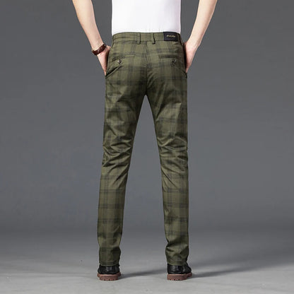 High Quality Plaid Pants Men Classic Business Casual Full Length