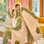 Coral Velvet Pajamas for Women Men Winter Thickened Plush Long Sleeve Hooded Bath Robe with Trousers