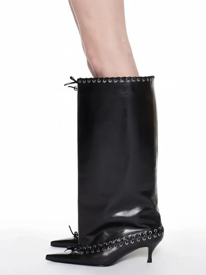 Pointed Strap Design Large Barrel High Heel Fashion Western Cowboy Women's Short Boots
