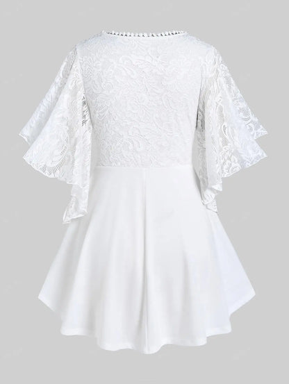 Women's Plus Size Flower Lace T-Shirt Curve Top