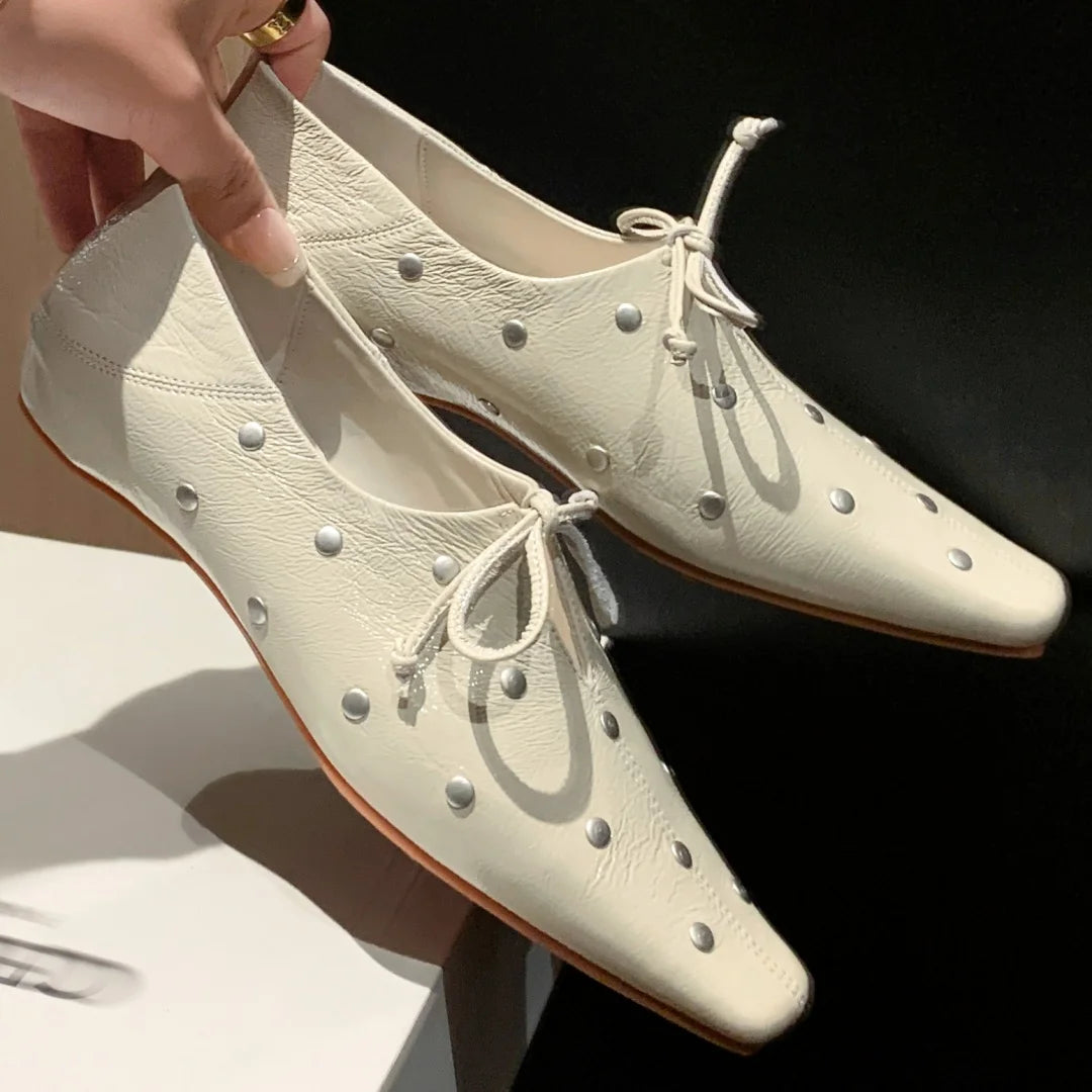 Women's cow leather lace-up slip-on ballerinas