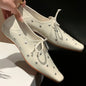 Women's cow leather lace-up slip-on ballerinas
