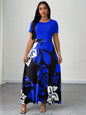 Plus Size Women Botanical Print Round Neck Short Sleeve Maxi Dress