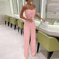 Women Jumpsuit Feather Tube Top Sexy Evening Jump Suits Sleeveless High-waisted Straight Playsuits Night Clubwear Overalls