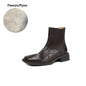 Women Genuine Leather Boots Square Toe Chunky Heel  Slip-on Modern Boots
