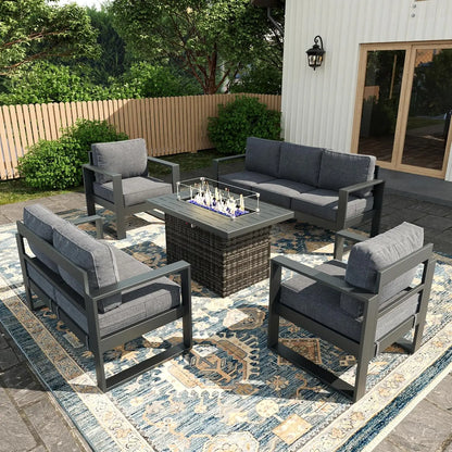 5 Piece Modern Aluminum Patio Furniture Set, Outdoor Patio Sectional Sets with Olefin, Custom