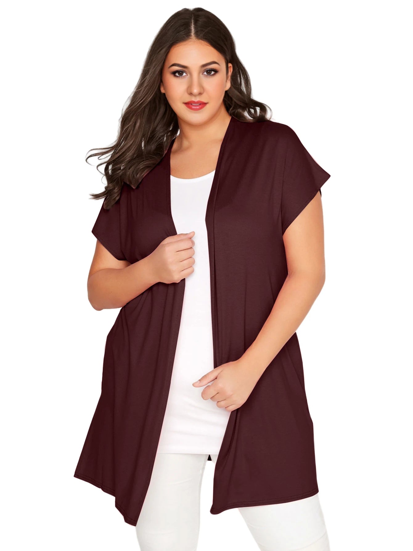 Women Short Sleeve Plus Size Summer Kimono Cardigan Open Front Plus Size Cardigan