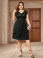 Plus Size V Neck Sequin Lace Chiffon Swing Dress