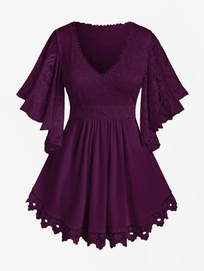 Women's Plus Size Flower Lace T-Shirt Curve Top