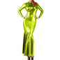 Shiny Metallic Party Evening Gown Dress High Neck Long Sleeve Mermaid Dress
