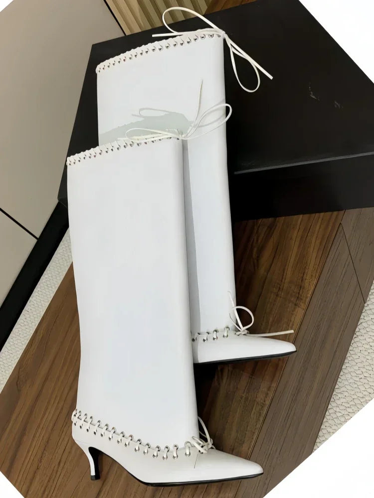 Pointed Strap Design Large Barrel High Heel Fashion Western Cowboy Women's Short Boots