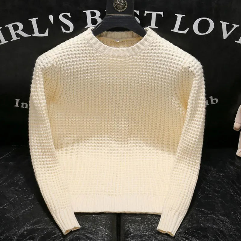 Men's Round Neck Solid Color Simplicity Sweaters Autumn Winter Male Clothes Casual All-match Long Sleeve Knitted Pullovers