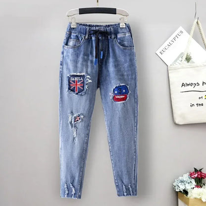 Plus Size jeans for Women Mom Jeans Woman Elastic High Waist Blue Baggy Jeans