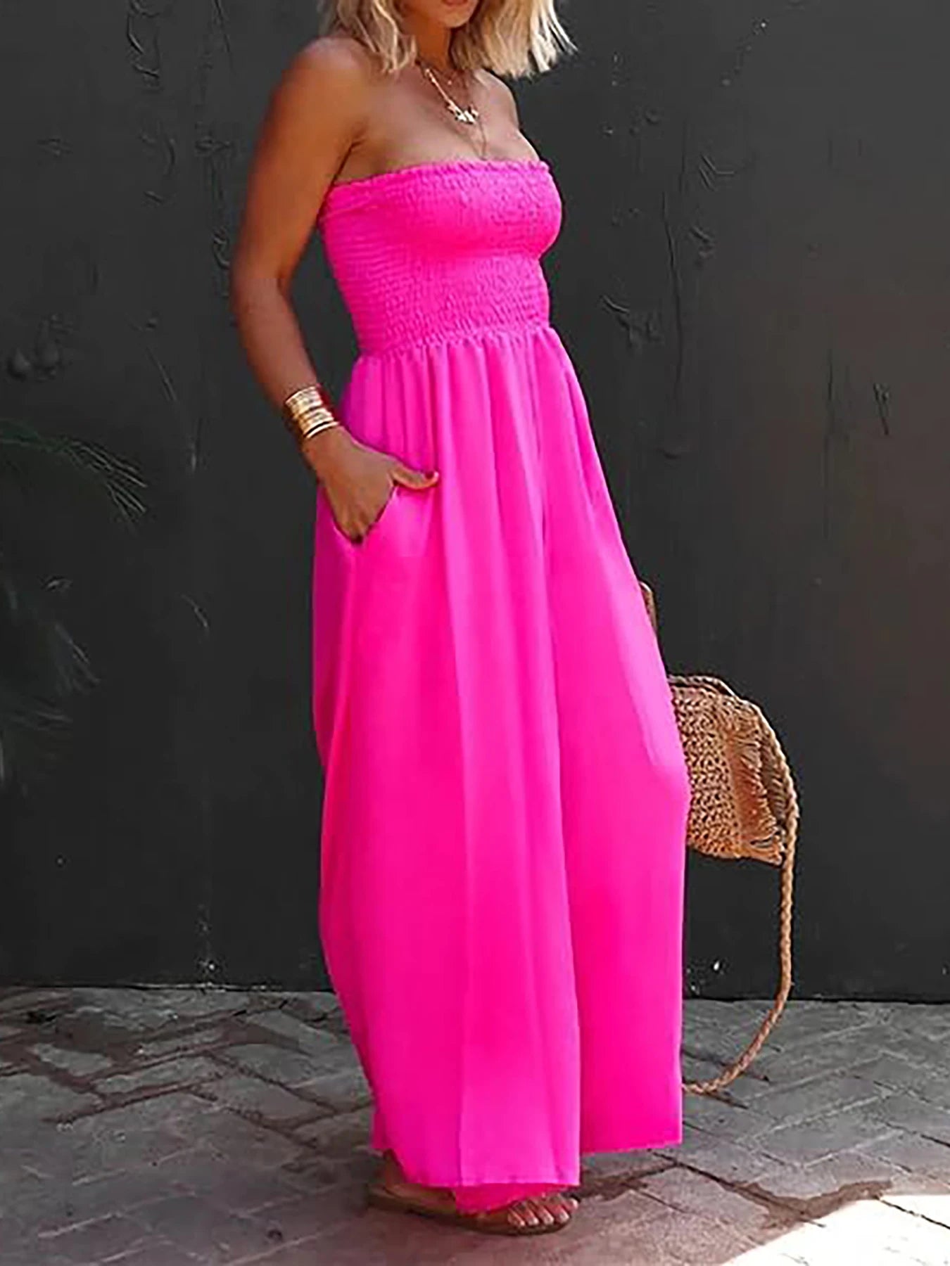 Women Sleeveless Strapless Wide Leg Jumpsuits