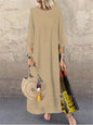 Women Vintage Print Patchwork Maxi Dress Boho 3/4 Sleeve Oversized