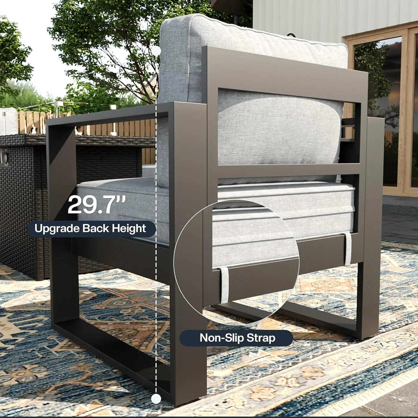 5 Piece Modern Aluminum Patio Furniture Set, Outdoor Patio Sectional Sets with Olefin, Custom