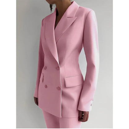 Women Pants Sets With Jacket 2 Piece Double Breasted Blazer