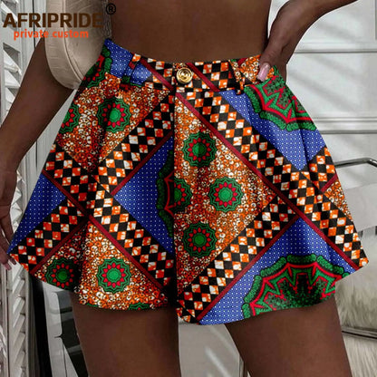 Women's Running Shorts Elastic High Waisted Shorts with Pockets  Short Pants African Ankara Print