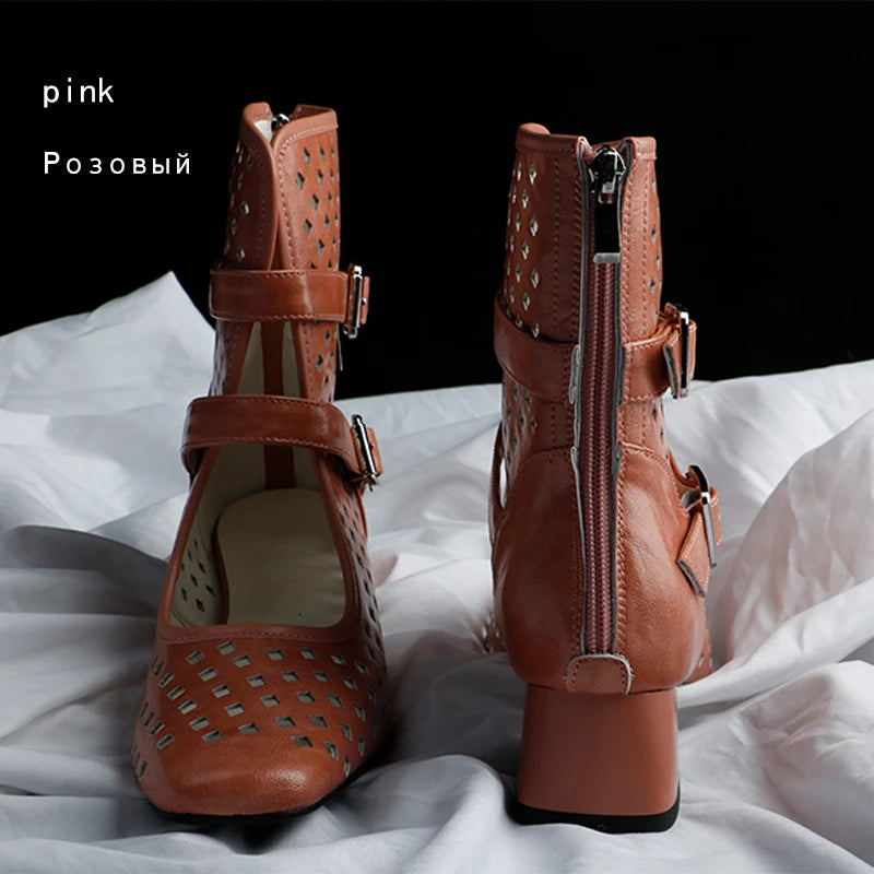 Gold Gladiator Sandals Platform Beige Summer Mesh Grid Ankle Boots Roman Sandals For Woman Genuine Leather