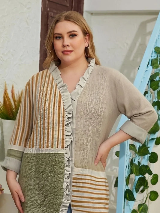 Women's Oversize Blouse Casual Loose Abstract Geometric Pattern  Long Sleeve V-neck Summer Plus Size Shirts