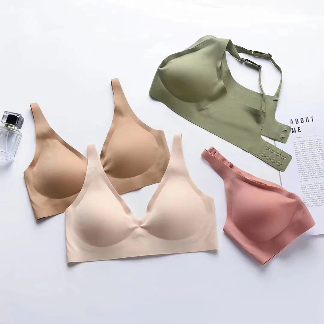 Soft Support Jelly Glue French Deep V Underwear Women's No Steel Ring Small Chest Gathered  Bra