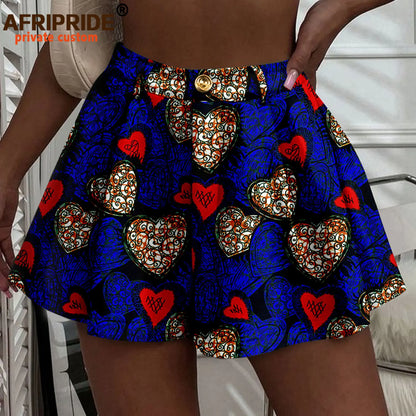 Women's Running Shorts Elastic High Waisted Shorts with Pockets  Short Pants African Ankara Print