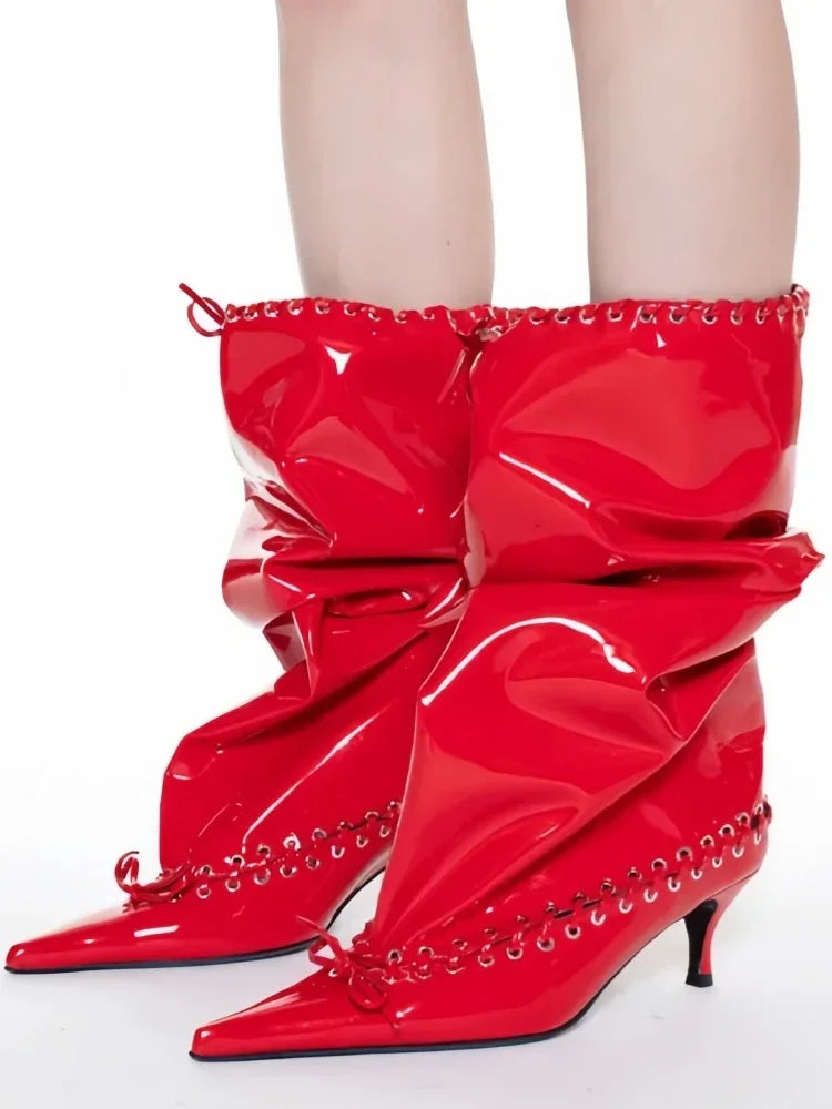 Pointed Strap Design Large Barrel High Heel Fashion Western Cowboy Women's Short Boots
