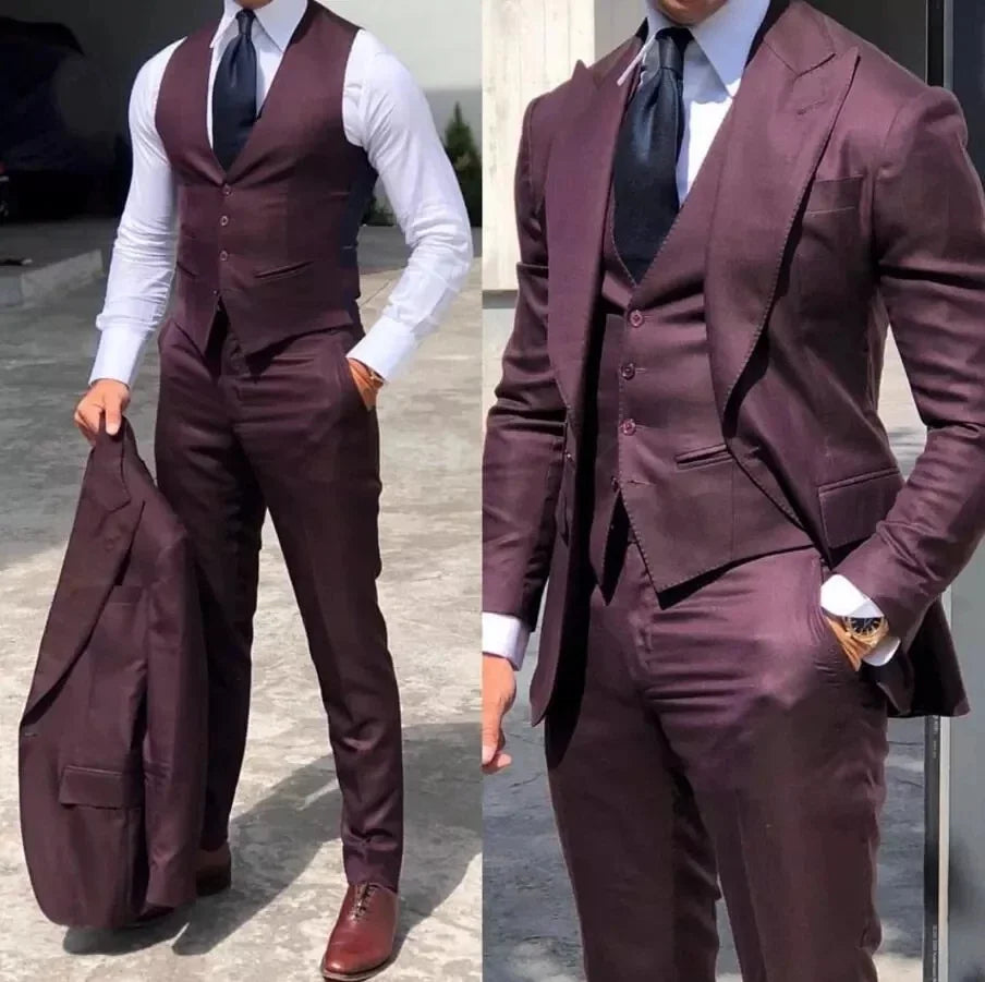 Burgundy Classic Men Suits 3 Pieces Suits Set